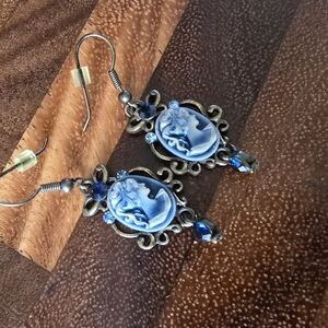 Vintage Blue Cameo Earrings